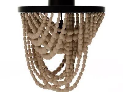 Tiered Wood Bead Semi-Flush Mount Chandelier Low-poly 3D model