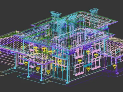 Wright-style apartment building with a raised roof 3D model