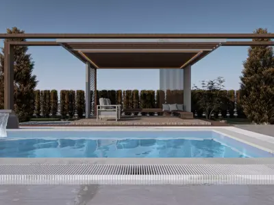Modern Pool Lounge and Gazebo  Scene 3D model