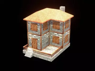 medieval house low poly village town residential house  93 Low-poly 3D model