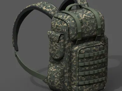 Backpack military combat bag baggage pockets  Low-poly 3D model