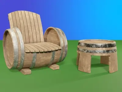 Barrel Chair and Table 3D model