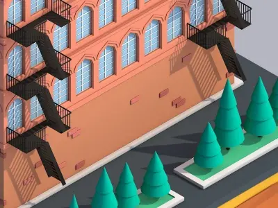 Cartoon Low Poly Brooklyn Street House  Low-poly 3D model