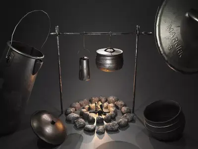 Camping Fire Pit Low-poly 3D model