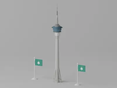 Cartoon Macau Tower Landmark 3D model