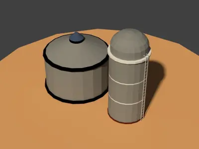 Low Poly Farm Silos Low-poly 3D model