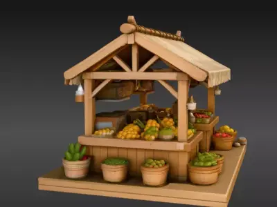 Food Stand 3D Model BackGround Scene Ready Market Stall  Low-poly 3D model