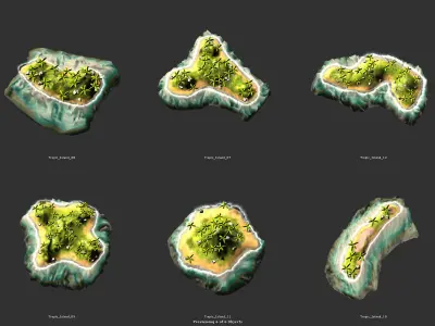 Island Set in ocean with palm trees Low-poly 3D model