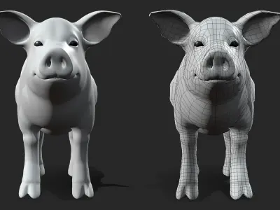 Baby Pig BaseMesh - Topology + UV Map