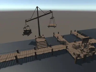 Stylized Shipwreck and Pier 3D game ready assets Low-poly 3D model