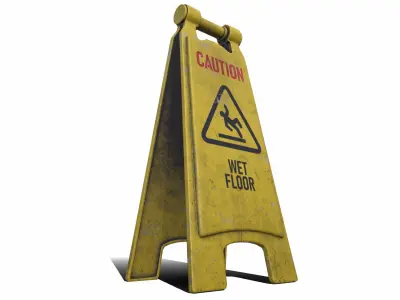 Caution Wet Floor Safety Sign - Clean and Dirty Low Poly Low-poly 3D model