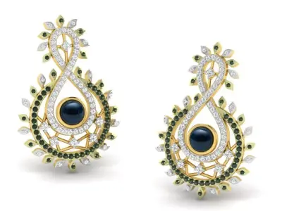 Gold Diamond Women Earring 3D print Model 3D print model 34