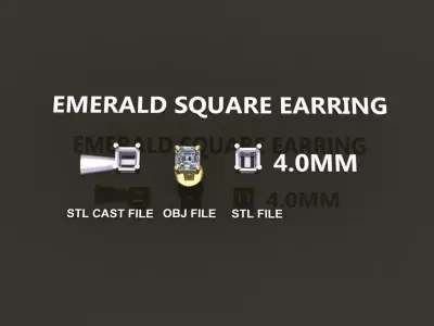 SQUARE EMERALD CUT 4 PRONG SOLITAIRE EARRING 4MM 3D print model