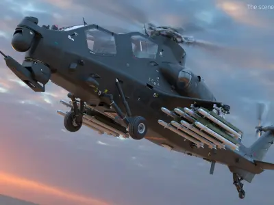  Changhe Attack Helicopter Z-10 with Rocket Loadout Black Rigged 