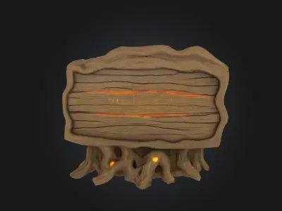 Ancient Wooden Shop Sign with Glowing Runes Low-poly 3D model