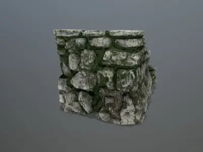 stairs stone wall with moss Low-poly 3D model