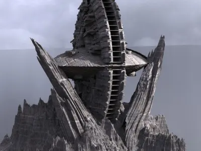 Ancient Athena Sci-Fi Mountain Dark 3 3D model