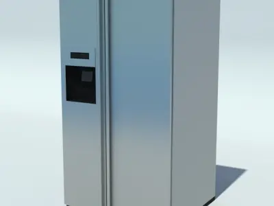 90cm wide stainless steel American fridge freezer Low-poly 3D model