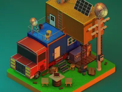 TRUCK SURVIVAL BASE-SCI-FI Low-poly 3D model