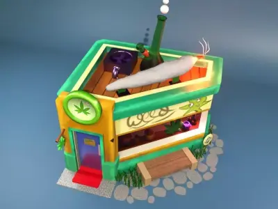 Weed Cannabis marijuana shop Low Poly Blender render  Low-poly 3D model