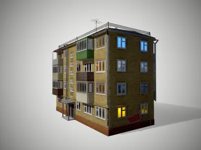 Soviet Four-storey house Low-poly 3D model