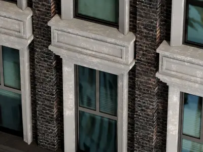 worn-out-building brick building with windows and balconies 3D model