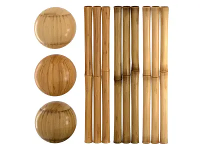 3 Realistic bamboo materials set Low-poly 3D model