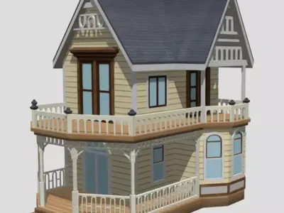 American Style Cottage - Town House Model Low-poly 3D model