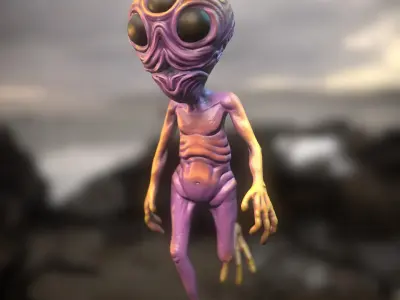  Alien three-eyed Low-poly 3D model