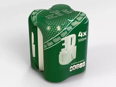 Model of 4 500ml cans in a plastic shrinkwrap 3D model