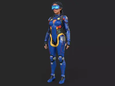 Cybernetic Girl Visor Body High Detail 3D model
