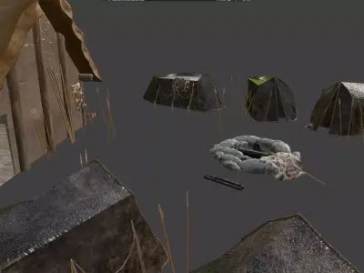 Prehistoric village tents fireplace 3D model