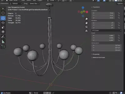 Caroline Wide 8-Light Chandelier - Brushed Gold and Etched Glass Low-poly 3D model