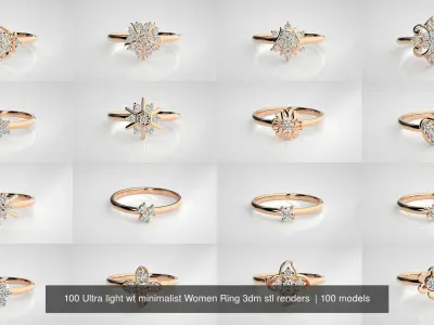 100 Ultra light wt minimalist Women Ring 3dm stl renders  3D Model Pack