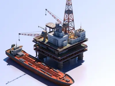 Oil Rig And Tanker 3D model