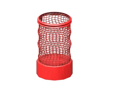Red metal cagre type open trash can Low-poly 3D model
