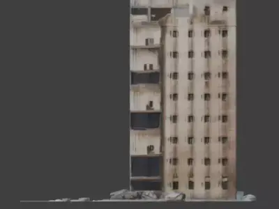 Ruined Urban Apartment Block 3D Model Low-poly 3D model