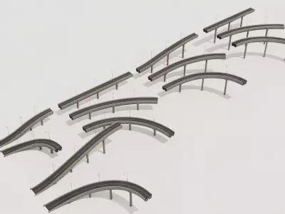 Modular highway interchanges and urban elevated roads Low-poly 3D model