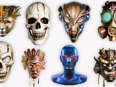 High Quality 3D Mask Pack  Sci-Fi Horror Samurai Steampunk  More Low-poly 3D model