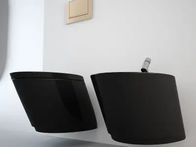 Nic Design Monolite Bidet and Toilet Black Low-poly 3D model