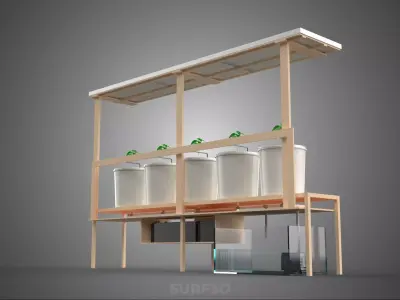 IOT SOLAR ENERGY HYDROPONIC PLANT BUCKET POT GARDEN CULTIVATION 3D model