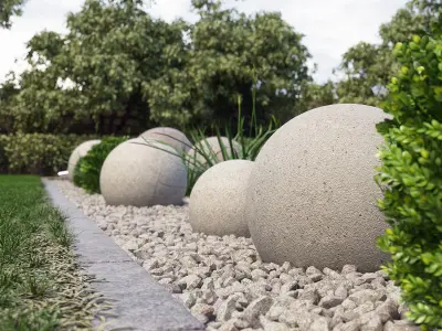 Flowerbed garden with stone balls 3D model