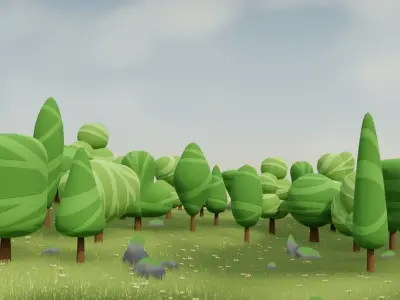 3D Asset - Low-poly stylized trees set Low-poly 3D model