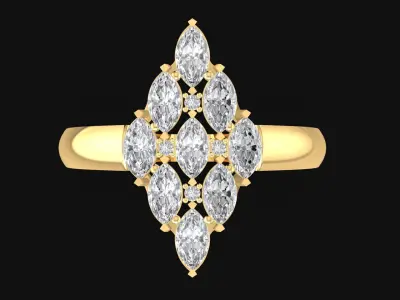 Marquise Cut Diamond Cluster Ring 3D Model 17 3D print model