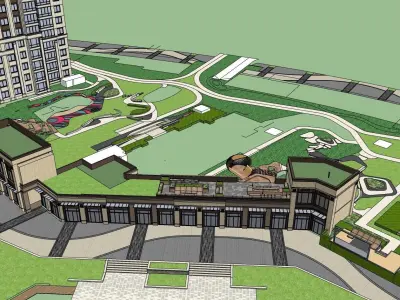 classical mall with apartment buildings 3D model