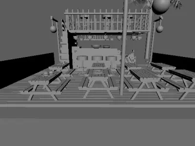 Full Cafe 3D Scene  Low-poly 3D model