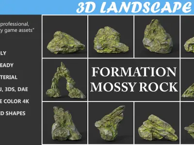 Low poly Mossy Rock Formation Pack 191221 Low-poly 3D model
