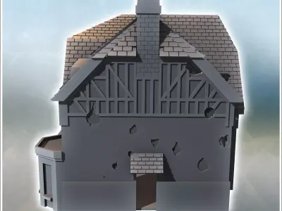 Multi-story house with tiled roof and chimneys Juno Beach Norman 3D print model