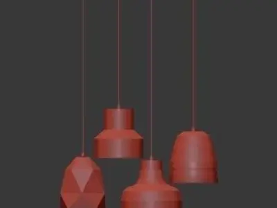 Untitled four concrete pendant lights hanging 3D model