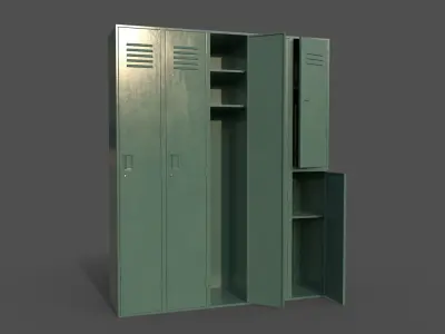 PBR School Gym Locker 07 - Green Light Low-poly 3D model